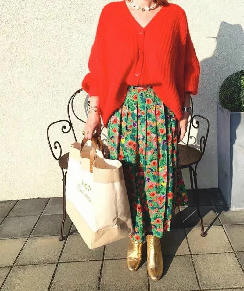 Hervadt Ins Blogger Anglia Vintage virágmintás Redős villa magas derekú szoknya női Faldas Mujer Moda 2022 hosszú szoknya női