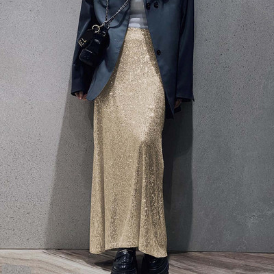 Trombita szoknya női őszi tél új tömör flitterekkel, magas derekú karcsú elegáns koreai alkalmi divat fényes szoknya Y2k parti szoknya