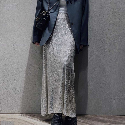 Trombita szoknya női őszi tél új tömör flitterekkel, magas derekú karcsú elegáns koreai alkalmi divat fényes szoknya Y2k parti szoknya