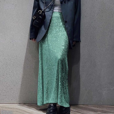 Trombita szoknya női őszi tél új tömör flitterekkel, magas derekú karcsú elegáns koreai alkalmi divat fényes szoknya Y2k parti szoknya