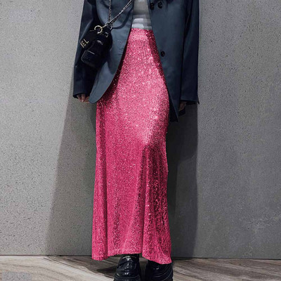 Trombita szoknya női őszi tél új tömör flitterekkel, magas derekú karcsú elegáns koreai alkalmi divat fényes szoknya Y2k parti szoknya