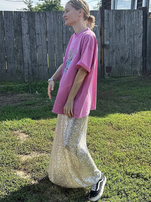 Trombita szoknya női őszi tél új tömör flitterekkel, magas derekú karcsú elegáns koreai alkalmi divat fényes szoknya Y2k parti szoknya