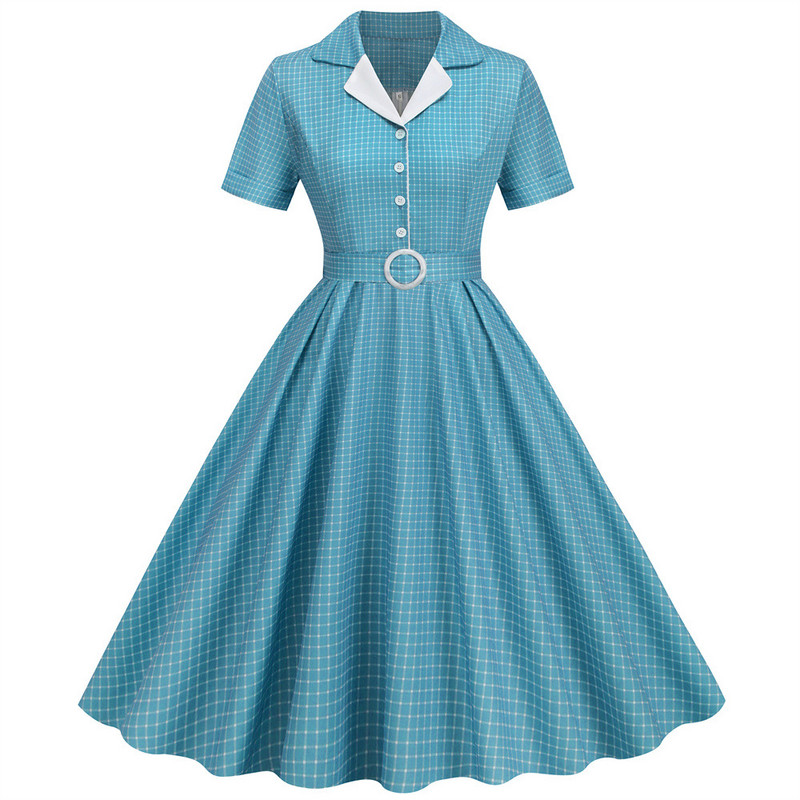 Kockás vintage irodai nyári női ruhák női 2024-es divatos retro 50-es 60-as 70-es évek Swing Pinup Rockabilly partiruha Köntös Vestidos