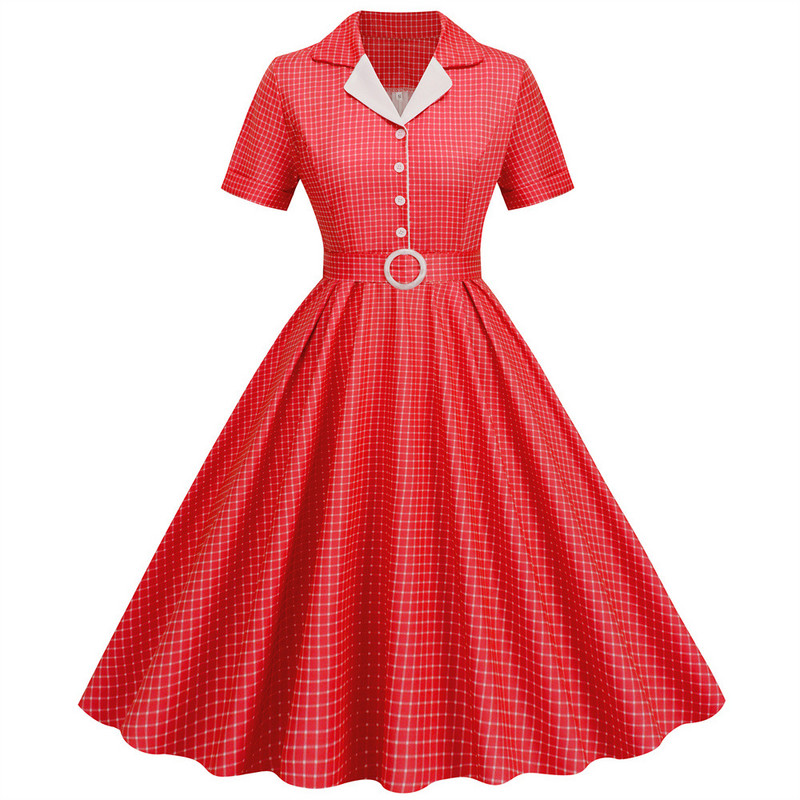 Kockás vintage irodai nyári női ruhák női 2024-es divatos retro 50-es 60-as 70-es évek Swing Pinup Rockabilly partiruha Köntös Vestidos