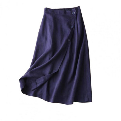 Női Midi szoknya egyszínű, nagy szegélyű, rugalmas derékkal rendelkező, gombos dekorációval ruha Utcai ruházat, magas derekú női nyári szoknya