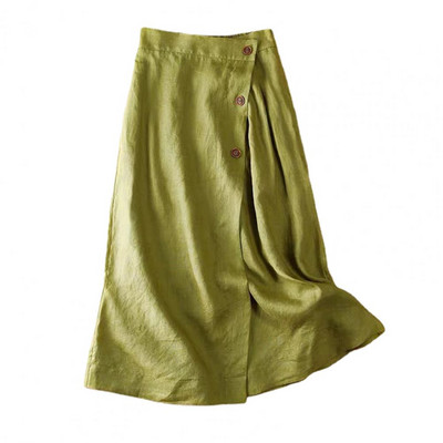 Női Midi szoknya egyszínű, nagy szegélyű, rugalmas derékkal rendelkező, gombos dekorációval ruha Utcai ruházat, magas derekú női nyári szoknya