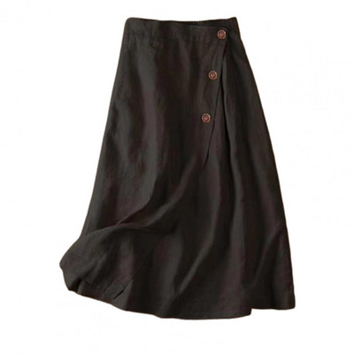 Női Midi szoknya egyszínű, nagy szegélyű, rugalmas derékkal rendelkező, gombos dekorációval ruha Utcai ruházat, magas derekú női nyári szoknya