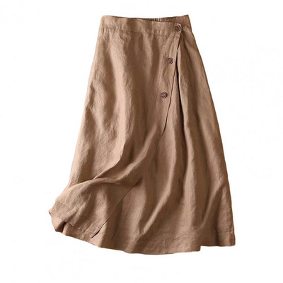 Női Midi szoknya egyszínű, nagy szegélyű, rugalmas derékkal rendelkező, gombos dekorációval ruha Utcai ruházat, magas derekú női nyári szoknya