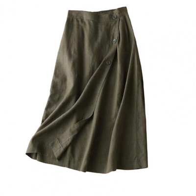 Női Midi szoknya egyszínű, nagy szegélyű, rugalmas derékkal rendelkező, gombos dekorációval ruha Utcai ruházat, magas derekú női nyári szoknya