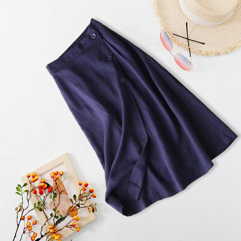 Női Midi szoknya egyszínű, nagy szegélyű, rugalmas derékkal rendelkező, gombos dekorációval ruha Utcai ruházat, magas derekú női nyári szoknya