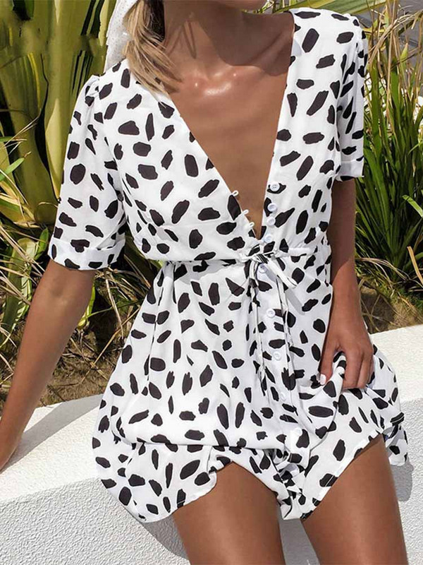 White Sand Spot mini nyári ruhák, női, V nyakú, alkalmi tengerparti napruha Szexi alsó testű, női ruha