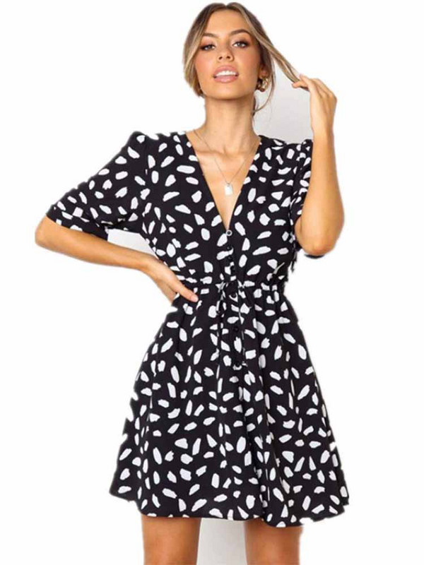 White Sand Spot mini nyári ruhák, női, V nyakú, alkalmi tengerparti napruha Szexi alsó testű, női ruha