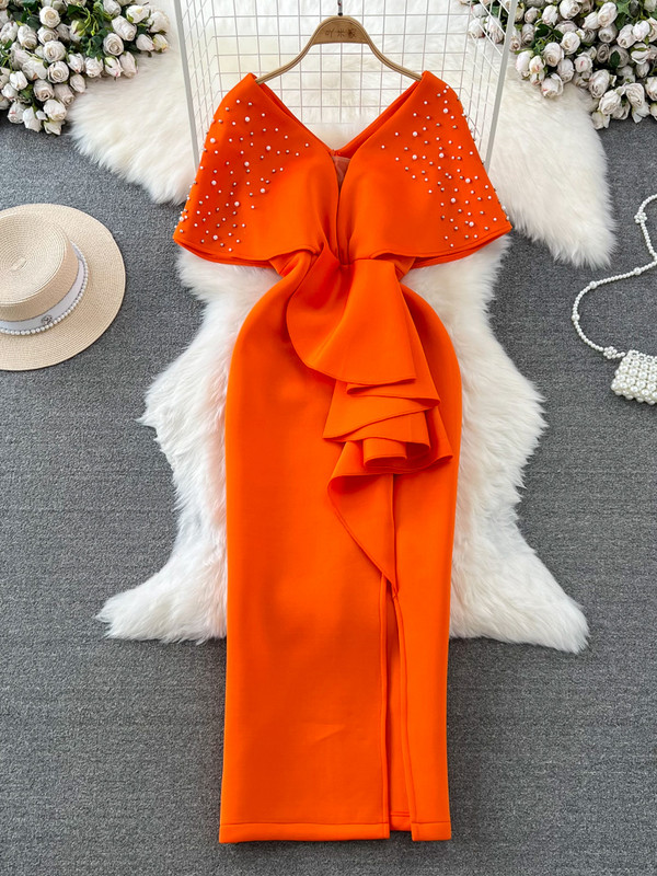 XFPV női édes, csúcskategóriás körömgyöngy, V-nyakú derékbetekerhető fenék ruha Vestidos Y2k koreai divat dagály ősz tél 2023 SM9042