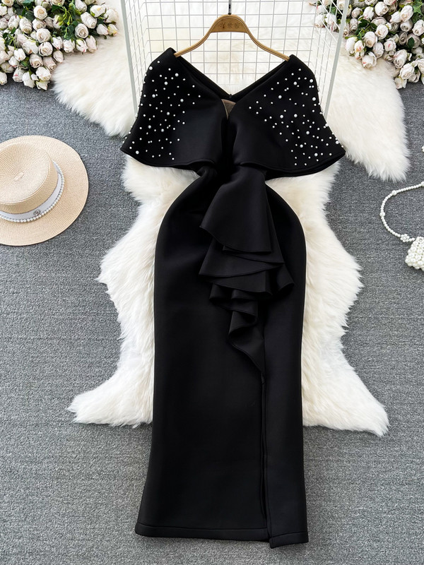 XFPV női édes, csúcskategóriás körömgyöngy, V-nyakú derékbetekerhető fenék ruha Vestidos Y2k koreai divat dagály ősz tél 2023 SM9042