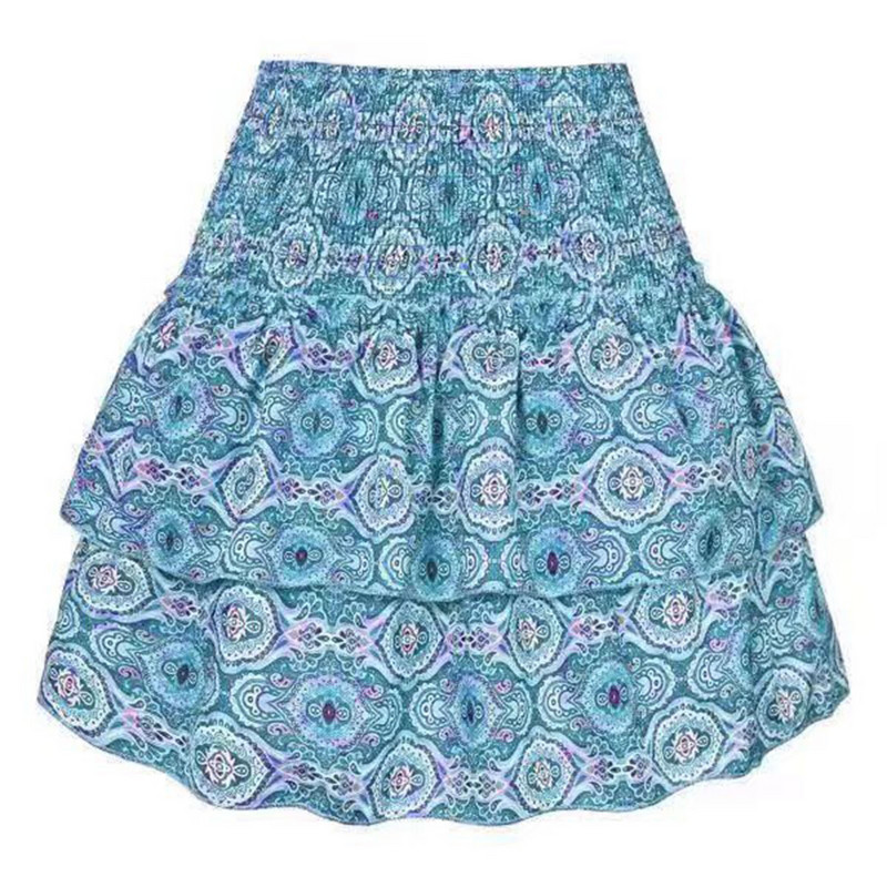 Női nyári bohém virágmintás mini szoknya, hajtogatott fodros mintás vintage női ruha Vestido De Mujer