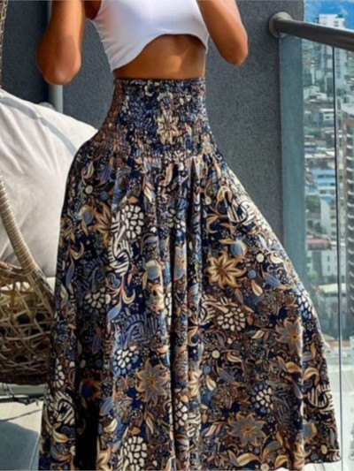 Boho mintás női szoknyák 2024 nyári alkalmi rugalmas, magas derekú A-vonalú nagy lengő hosszú ruha nyaraláshoz strandparti szoknya köntös