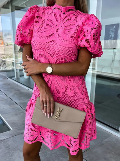 Divat hímzett fehér női ruha nyári rövid ujjú, kivágott rövid ruha női elegáns vintage alkalmi laza parti ruha