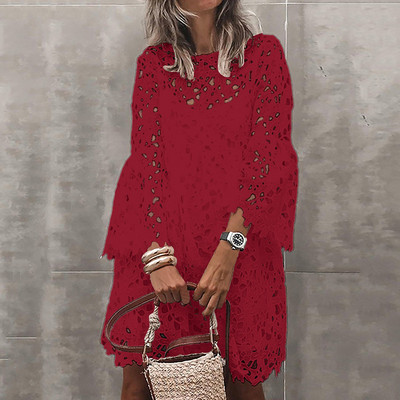 Divat fehér hímzett ruha Elegáns szolid tavaszi nyár csipke Beach O nyak Boho alkalmi utcai ruha Női party Vestido