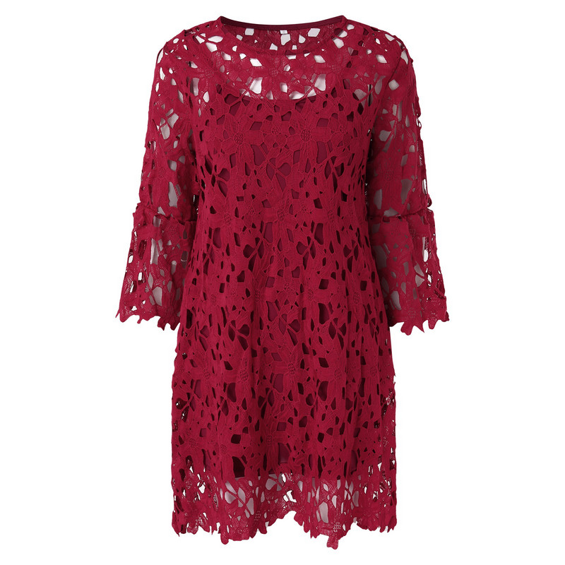 Divat fehér hímzett ruha Elegáns szolid tavaszi nyár csipke Beach O nyak Boho alkalmi utcai ruha Női party Vestido