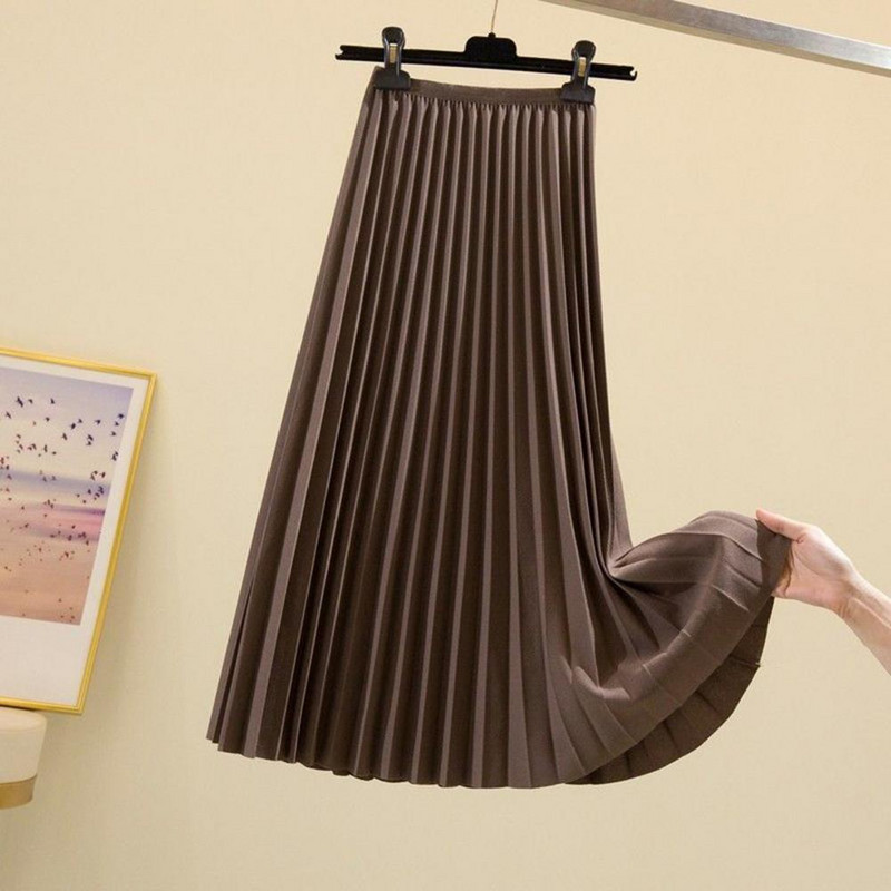 Magas derekú, hosszú szoknya Elegáns női maxi szoknya elasztikus magas derékkal, A-vonalú kialakítás, hajtogatott, egyszínű, nagy szegély munkához