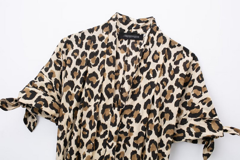 TRAF Leopárdmintás ing ruha Női övvel redőzött midi ruhák nőknek Nyári gombos hosszú ruha Női rövid ujjú női ruha