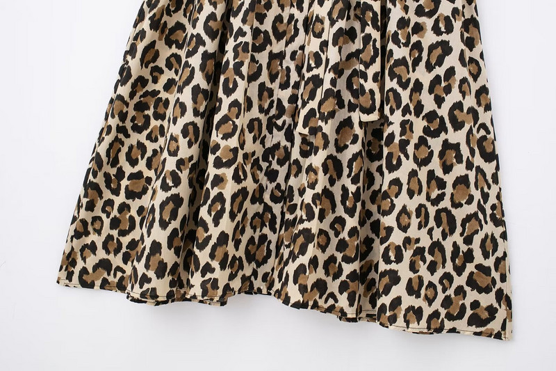 TRAF Leopárdmintás ing ruha Női övvel redőzött midi ruhák nőknek Nyári gombos hosszú ruha Női rövid ujjú női ruha