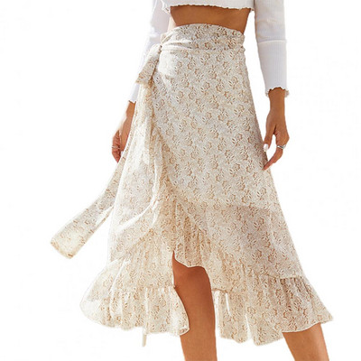 Női szoknyák Édes, légáteresztő nyári fodros szegély, nagy szegély, textilnyomtatással, hasított kivitelű hosszú szoknyák randevúzásra Женское Платье