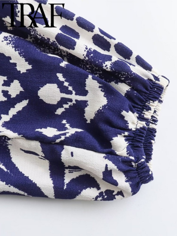 TRAF fodros női nyomott ing köntös ruha alkalmi 2024 nyári csukló ujjú V nyakú bő, rövid női mini ruha Y2K Beach