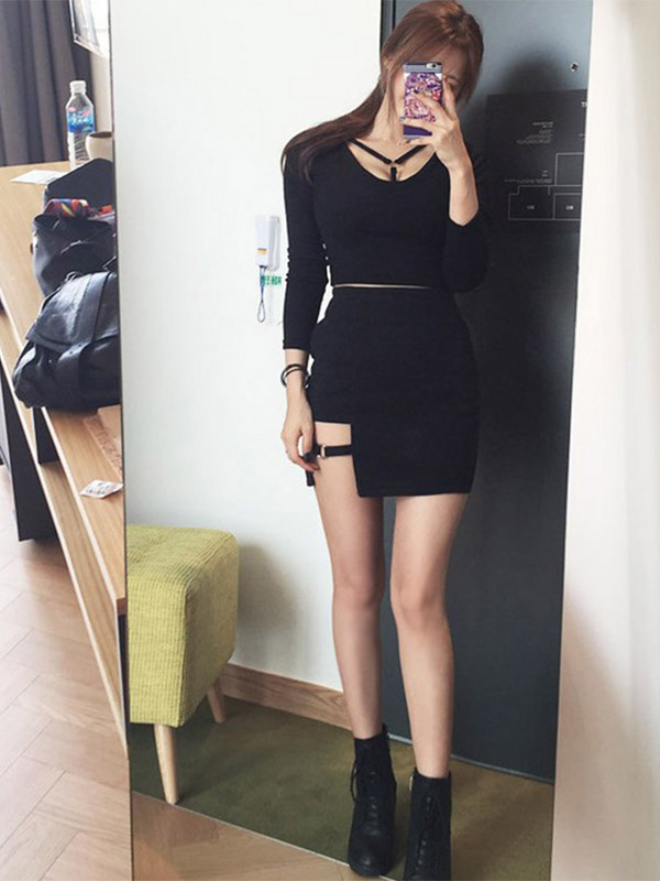 Κορεάτικο στυλ Μαύρες φούστες με ακανόνιστο στρίφωμα Μίνι φούστα με μολύβι Σέξι λεπτές γυναικείες φούστες για πάρτι