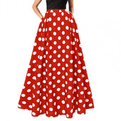 Magas derekú szoknya Elegáns retro A-vonalú maxiszoknya oldalzsebekkel, elasztikus derékrész nőknek, színben illő pontmintás szalagavatóra