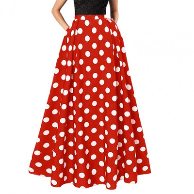 Magas derekú szoknya Elegáns retro A-vonalú maxiszoknya oldalzsebekkel, elasztikus derékrész nőknek, színben illő pontmintás szalagavatóra