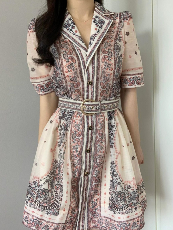 Női, rózsaszín, nyomott, egysoros miniruha Elegáns V-nyakú, bő, hosszú ujjú, redőzött Vestidos Elegáns női ünnepi ruhák