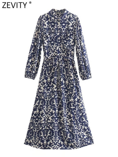 ZEVITY Női Vintage Ink Graffiti Nyomtatott szárnyak Midi ing Ruha Irodai Lady Chic zsebek Patch Alkalmi karcsú Vestidos Mujer DS9367