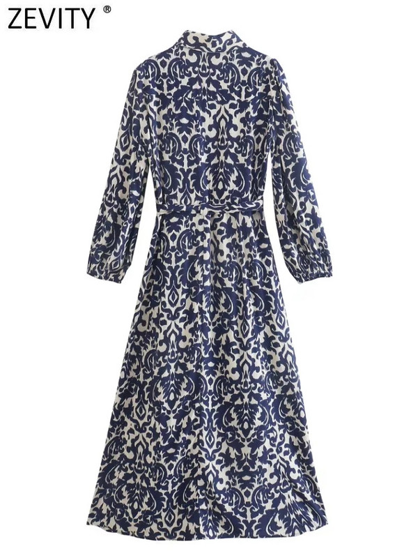 ZEVITY Női Vintage Ink Graffiti Nyomtatott szárnyak Midi ing Ruha Irodai Lady Chic zsebek Patch Alkalmi karcsú Vestidos Mujer DS9367