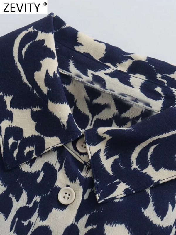 ZEVITY Női Vintage Ink Graffiti Nyomtatott szárnyak Midi ing Ruha Irodai Lady Chic zsebek Patch Alkalmi karcsú Vestidos Mujer DS9367