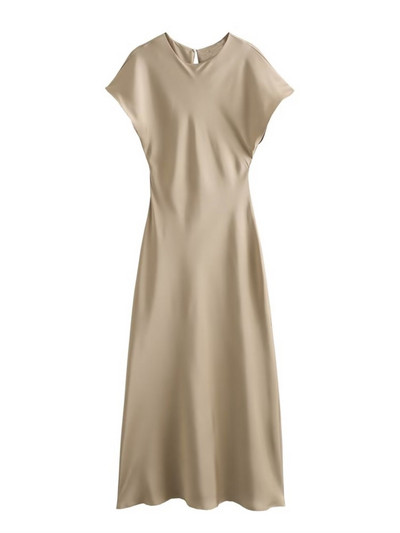 Aonibeier köntös esti buli női szatén ruha Traf 2023 őszi elegáns ujjatlan kulcslyuk hátsó A-vonalú női midi hosszú ruhák