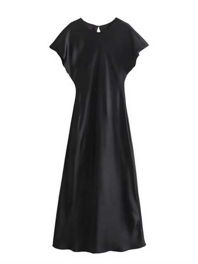 Aonibeier köntös esti buli női szatén ruha Traf 2023 őszi elegáns ujjatlan kulcslyuk hátsó A-vonalú női midi hosszú ruhák