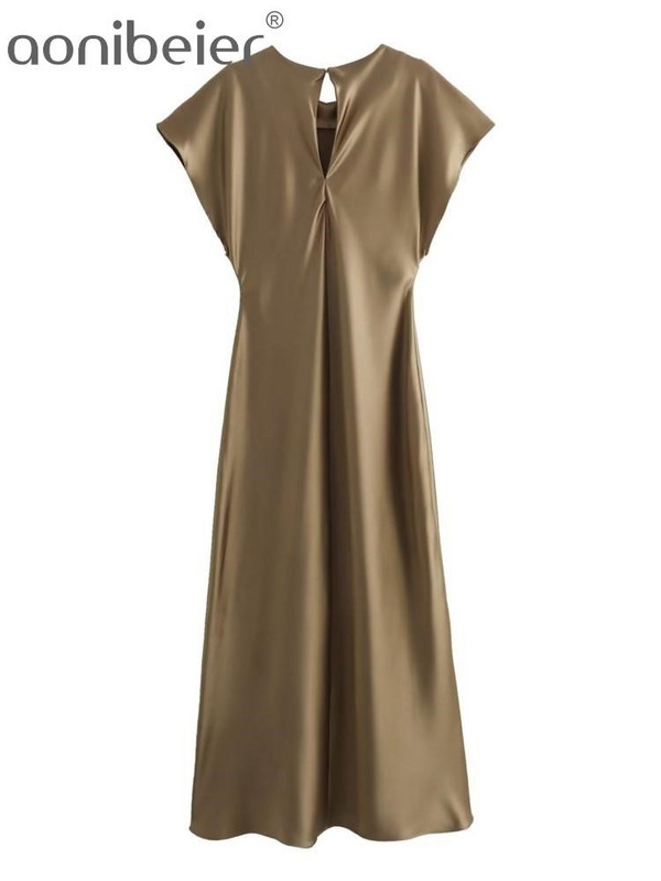 Aonibeier köntös esti buli női szatén ruha Traf 2023 őszi elegáns ujjatlan kulcslyuk hátsó A-vonalú női midi hosszú ruhák