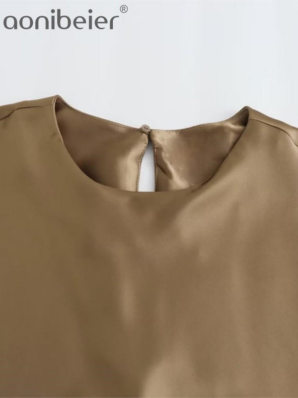 Aonibeier köntös esti buli női szatén ruha Traf 2023 őszi elegáns ujjatlan kulcslyuk hátsó A-vonalú női midi hosszú ruhák