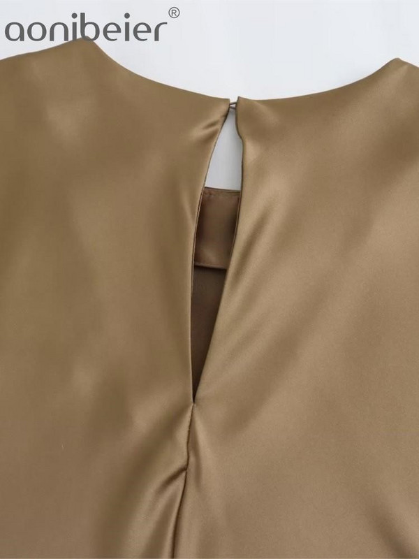 Aonibeier köntös esti buli női szatén ruha Traf 2023 őszi elegáns ujjatlan kulcslyuk hátsó A-vonalú női midi hosszú ruhák