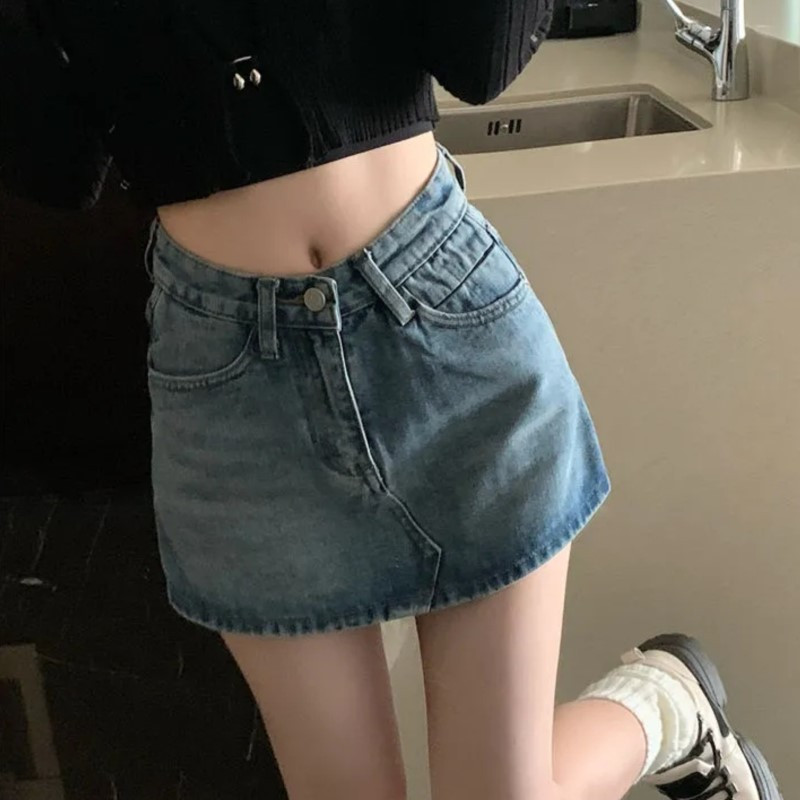 Magas derekú vintage farmerszoknya Kis új, vékony karcsú öv