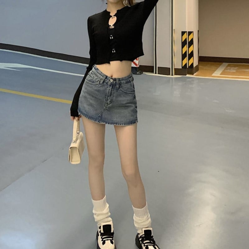 Magas derekú vintage farmerszoknya Kis új, vékony karcsú öv