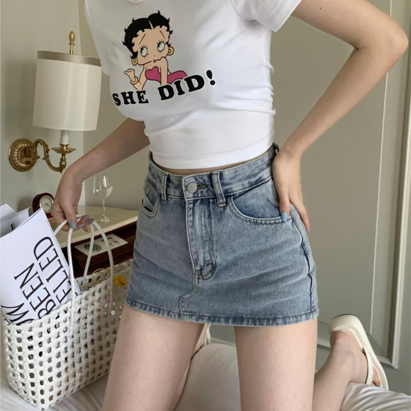 Magas derekú vintage farmerszoknya Kis új, vékony karcsú öv