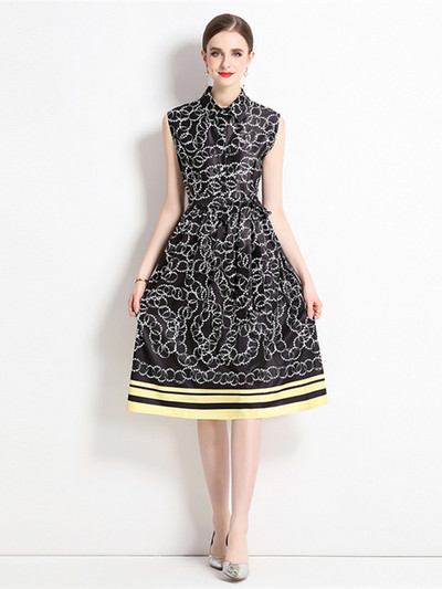 Summer Runway Fashion Letter Print Κόκκινο πουκάμισο Φόρεμα Γυναικείο Αμάνικο μονόστηθο παπιγιόν Lace Up A Line slim Midi Vestidos