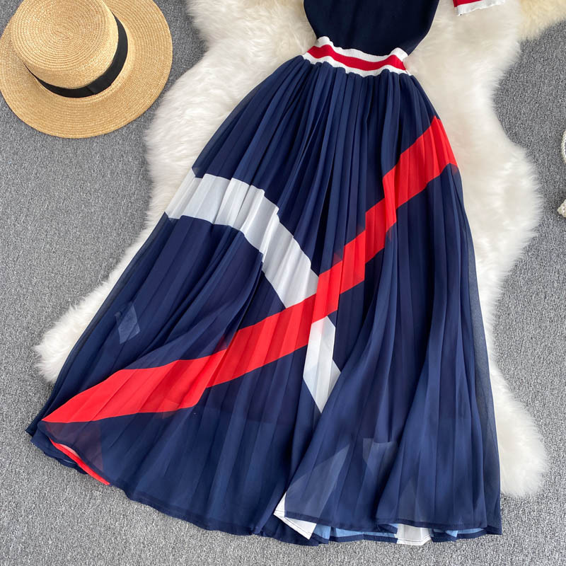 Női divat Kötés Pulóver Patchwork ruha Rövid ujjú nyári alkalmi nyaralás nyaralás Midi napruha