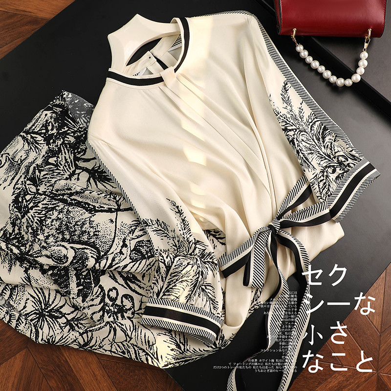 Limiguyue Vintage Print Chiffon Midi ruha Női A-vonal Elegáns Temperamentum Szatén Nyári Ruhák Puha Party Vestidos U741