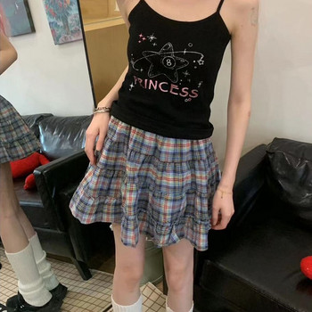 Карирана пола Deeptown Дамска мини пола Японски стил Къси поли с волани Сладко улично облекло Vintage Harajuku Preppy Skirt