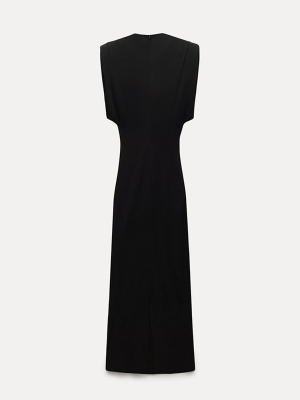 Divatos fekete nyakú karcsú midi ruhák női 2023 szexi, osztott ujjatlan Bodycon ruha Elegáns irodai női utcai ruhák