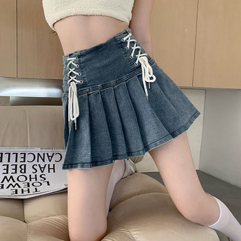 Дънкови плисирани поли Дамски сладки шик момичешки лятна мини пола в корейски стил Мода Секси Streetwear с висока талия College