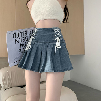 Дънкови плисирани поли Дамски сладки шик момичешки лятна мини пола в корейски стил Мода Секси Streetwear с висока талия College
